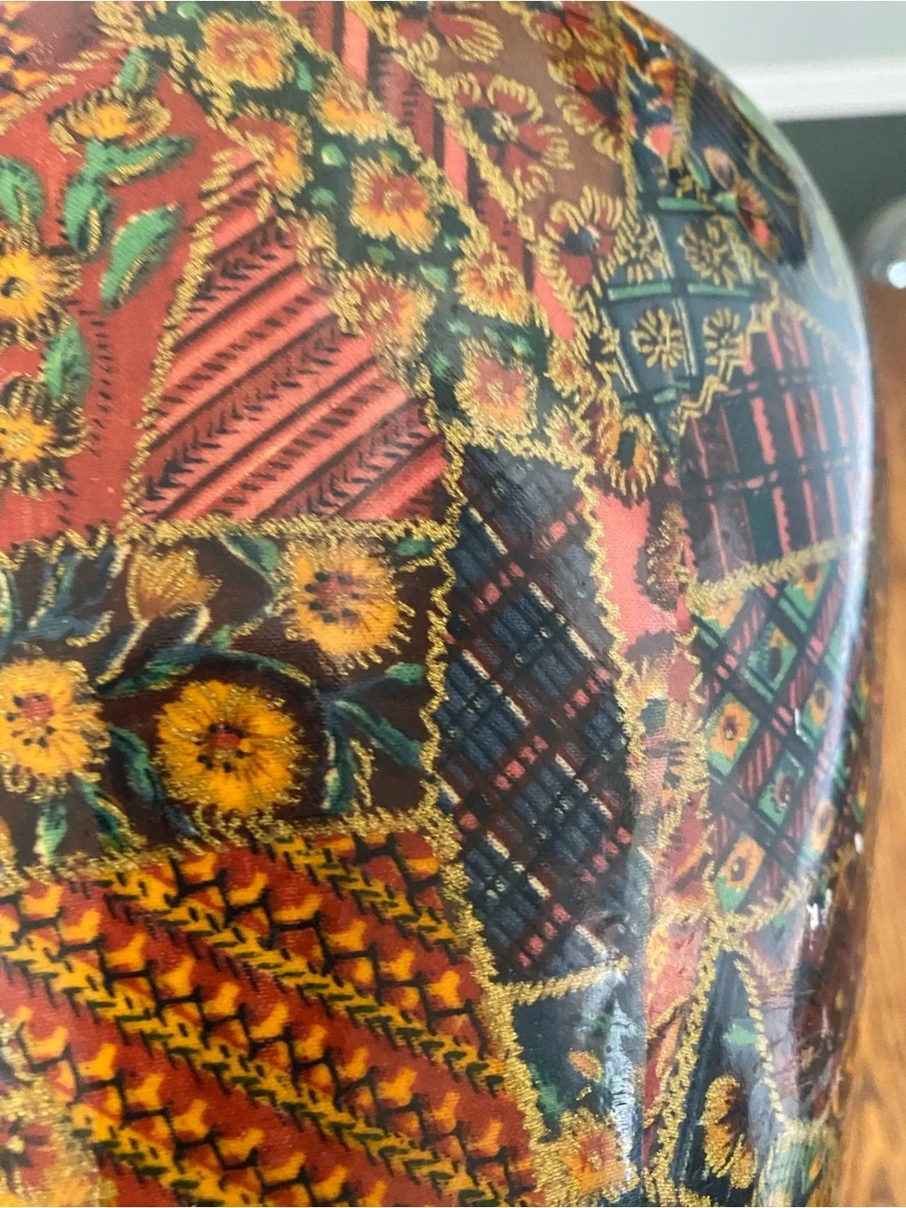 Vintage Multicolor Patchwork Floral Design Vase Colorful Boho Folk Art Vase - Picture 7 of 17